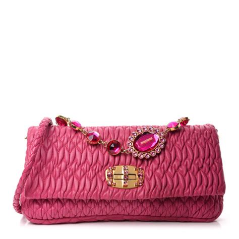 miu miu fashionphile|MIU MIU Nappa Matelasse Crystal Crossbody Clutch Fuxia.